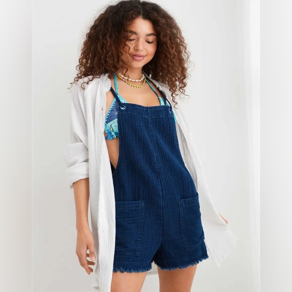 Aerie Denim Cotton Overalls Coverall Lightweight Swim Summer Vacation XS